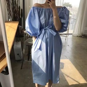 Balloon Sleeve Light Blue MIDI Dress Size S